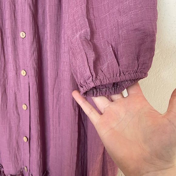 Listicle | Embossed Textured Button Down Maxi Dress in Plum - Picture 8 of 9